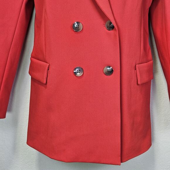 J McLaughlin Womens 12 Double Breasted Blazer Red Preppy Designer Old Money Peak - Picture 5 of 16